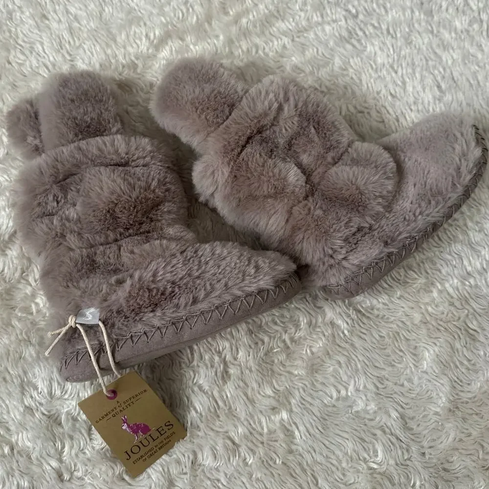 NWT Joules Girl's XS 9/10 Padabout Luxe Slipper Grey Bunny Moccasins